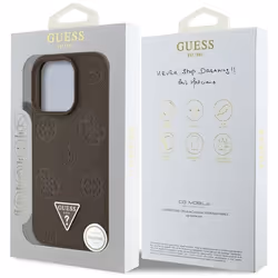 Coque Guess Grained Hot Stamp Peony Triangle Logo MagSafe pour iPhone 16 Pro (marron)