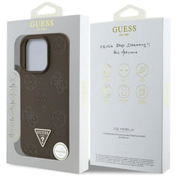 Coque Guess Grained Hot Stamp Peony Triangle Logo MagSafe pour iPhone 16 Pro (marron)