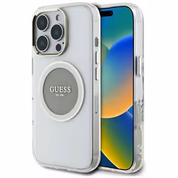 Coque Guess IML Metal Colored Circle Classic Logo MagSafe pour iPhone 16 Pro Max (gris)