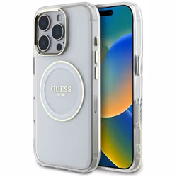 Coque Guess IML Metal Colored Circle Classic Logo MagSafe pour iPhone 16 Pro (blanc)