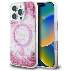 Coque pour iPhone 16 Pro - Guess Hardcase Résine Fond Paillettes MagSafe MagSafe (GUHMP16LRGRGEP) - Rose
