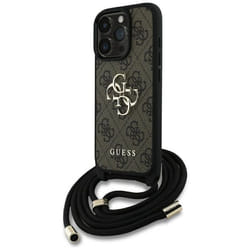 Coque pour iPhone 16 Pro - Guess Hardcase 4G Big Logo avec dragonne (GUHCP16LP4GMGCRW) - Marron