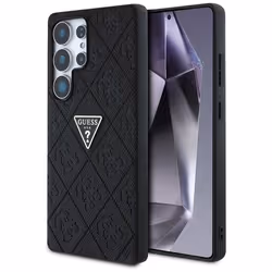 Coque Guess Hot Stamp 4G avec logo triangulaire en métal pour Samsung Galaxy S25 Ultra (noir)