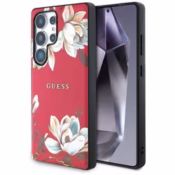 Coque Guess à imprimé floral grainé MagSafe pour Samsung Galaxy S25 Ultra (fuchsia)
