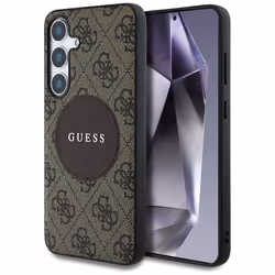 Coque Guess 4G Round Patch Classic Logo MagSafe pour Samsung Galaxy S25 (marron)