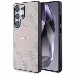 Coque Guess 4G Round Patch Classic Logo MagSafe pour Samsung Galaxy S25 Ultra (rose)