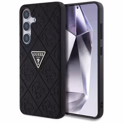 Coque Guess Hot Stamp 4G avec logo triangulaire en métal pour Samsung Galaxy S25 (noir)