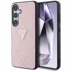 Coque Guess Hot Stamp 4G avec logo triangulaire en métal pour Samsung Galaxy S25 (rose)