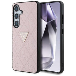 Coque Guess Hot Stamp 4G avec logo triangulaire en métal pour Samsung Galaxy S25 (rose)