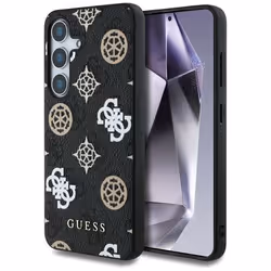 Coque Guess 4G imprimée pivoine colorée MagSafe pour Samsung Galaxy S25 (noir)