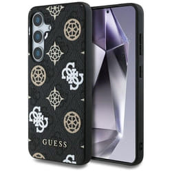 Coque Guess 4G imprimée pivoine colorée MagSafe pour Samsung Galaxy S25 (noir)