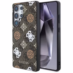 Coque Guess 4G imprimée pivoine colorée MagSafe pour Samsung Galaxy S25 Ultra (marron)