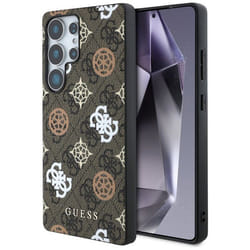 Coque Guess 4G imprimée pivoine colorée MagSafe pour Samsung Galaxy S25 Ultra (marron)