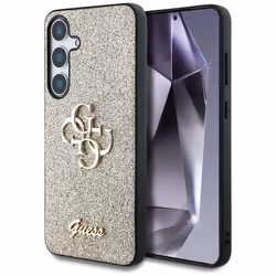 Coque Guess Fixed Glitter Big 4G Metal Logo pour Samsung Galaxy S25 (doré)