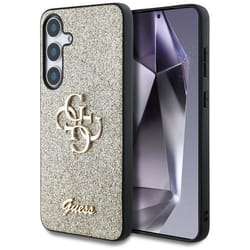 Coque Guess Fixed Glitter Big 4G Metal Logo pour Samsung Galaxy S25 (doré)