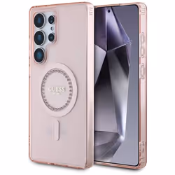 Coque Guess avec logo imprimé strass MagSafe pour Samsung Galaxy S25 Ultra (rose)