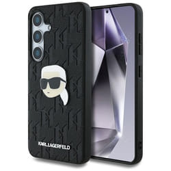 Coque en cuir avec monogramme Karl Lagerfeld et logo Karl Head pour Samsung Galaxy S25+ (noire)