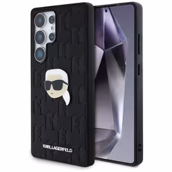 Coque en cuir avec monogramme Karl Lagerfeld et logo Karl Head pour Samsung Galaxy S25 Ultra (noir)