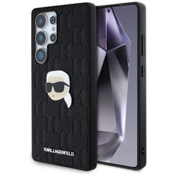 Coque en cuir avec monogramme Karl Lagerfeld et logo Karl Head pour Samsung Galaxy S25 Ultra (noir)