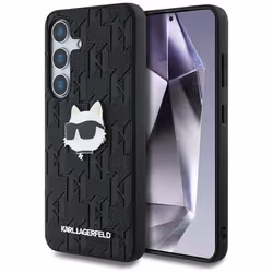 Coque en cuir Karl Lagerfeld avec logo monogramme et tête de choupette pour Samsung Galaxy S25+ (noire)