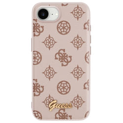 Coque MagSafe pour iPhone 16e Imprimé Peony Script Logo en relief Guess Marron Clair