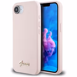 Coque Guess en silicone avec logo en métal MagSafe pour iPhone 16e (rose)