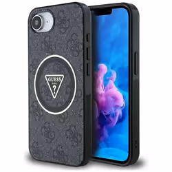 Coque Guess IML Metal Glitter 4G Circle Triangle MagSafe pour iPhone 16e (noir)