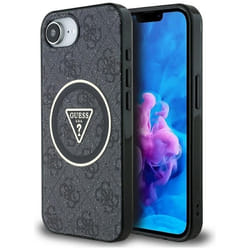 Coque Guess IML Metal Glitter 4G Circle Triangle MagSafe pour iPhone 16e (noir)