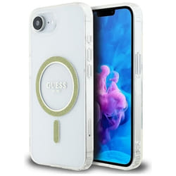 Coque Guess IML Glitter Circle MagSafe pour iPhone 16e (transparente)