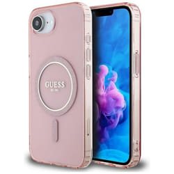 Coque Guess IML Glitter Circle MagSafe pour iPhone 16e (rose)