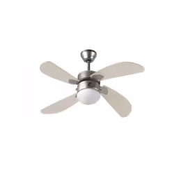 FARELEK Bermudes Ø 107 cm - Ventilateur de plafond réversible, 4 pales chene clair + éclairage 1 globe 60W E27