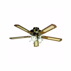 FARELEK Baléares Ø 132 cm - Ventilateur de plafond réversible, 5 pales noyer / cannées + éclairage 3 tulipes 60 watts E27