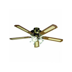 Ventilateur de Plafond - Plafonnier réversible FARELEK BALEARES - Ø 132 cm, 5 pales noyer / cannées + éclairage 3 tulipes 60 W E27