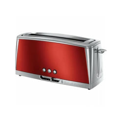 Grille Pain - Toaster Electrique - RUSSELL HOBBS - Luna Rouge Solaire - Fente longue - 1420 W - Fonctions réchauffage et décongélation
