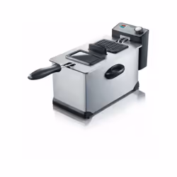 Cette friteuse SEVERIN FR2431 en inox brossé a une capacité de 3 L (ou 400 g de frites) et un thermostat réglable jusqu'a 190 ...