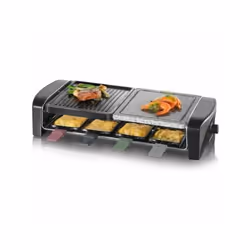Gril raclette multifonction avec pierre de cuisson naturelle - Capacité : 8 poelons anti-adhésifs avec poignées de couleur -  ...