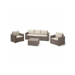 Salon de jardin résine tressée imitation rotin Allibert avec table basse - 5 personnes - California - Beige