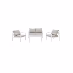 Profitez de moments de détente en famille ou entre amis avec ce salon de jardin Fira en aluminium. Composé d'un canapé deux p ...