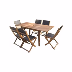 Cet ensemble de repas de jardin en bois d'eucalyptus FSC est parfait pour accueillir jusqu'a 6 personnes. Il est composé d'un ...