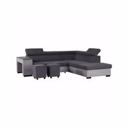 Découvrez le confort moelleux du canapé d'angle convertible ARMSTRONG en tissu microfibre gris clair et gris foncé. Avec ses  ...