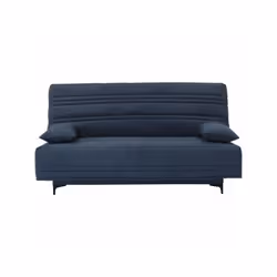 Cette banquette clic clac 3 places KRISTEN en tissu bleu de style contemporain est convertible et dispose d'un coffre de rang ...