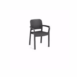 Le lot de 6 fauteuils monoblocs en résine imitation rotin tressé de couleur gris foncé est empilable et fabriqué en Europe. L ...