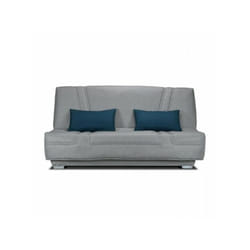 Comfort bultex Banquette clic-clac - 3 places - Tissu gris + Coussins déco bleu - L193 x