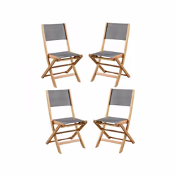 Lot de 4 chaises de jardin en bois d'acacia FSC et assise textilene - Dimensions : 50 x 57 x H.90 cm - Hauteur d'assise : 44  ...