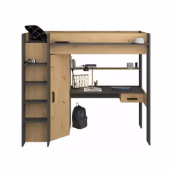 Le lit combiné mezzanine enfant PARISOT HIGH est un meuble pratique et fonctionnel qui comprend une armoire avec 2 étageres e ...