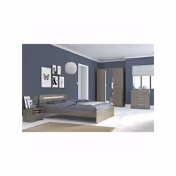 YSA Chambre complete adulte l 140 x L 190cm - Panneaux particules décor noyer silver - Style et design contemporain - 1 lit l ...