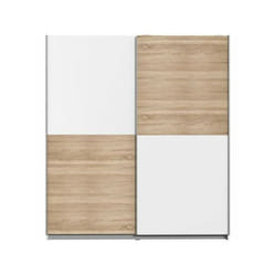 Armoire 2 portes coulissantes - Panneaux de particules - Décor chene et blanc - l 170,3 x p 61,2 x h 190,5 cm - ulos