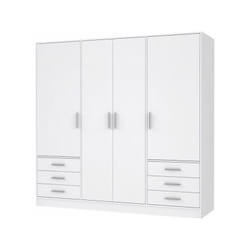 Armoire 4 portes battantes + 6 tiroirs - Bois aggloméré - Blanc mat - l 206,5 x p 60 x h 200 cm - jupiter