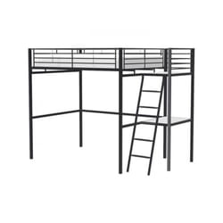 Lit mezzanine avec bureau en métal époxy - Noir - Sommier inclus - 140x190 cm - oxford