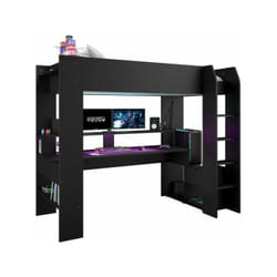 Lit mezzanine combiné enfant led Gamer online - 90 x 200 cm - Noir mat - Sommier inclus Parisot